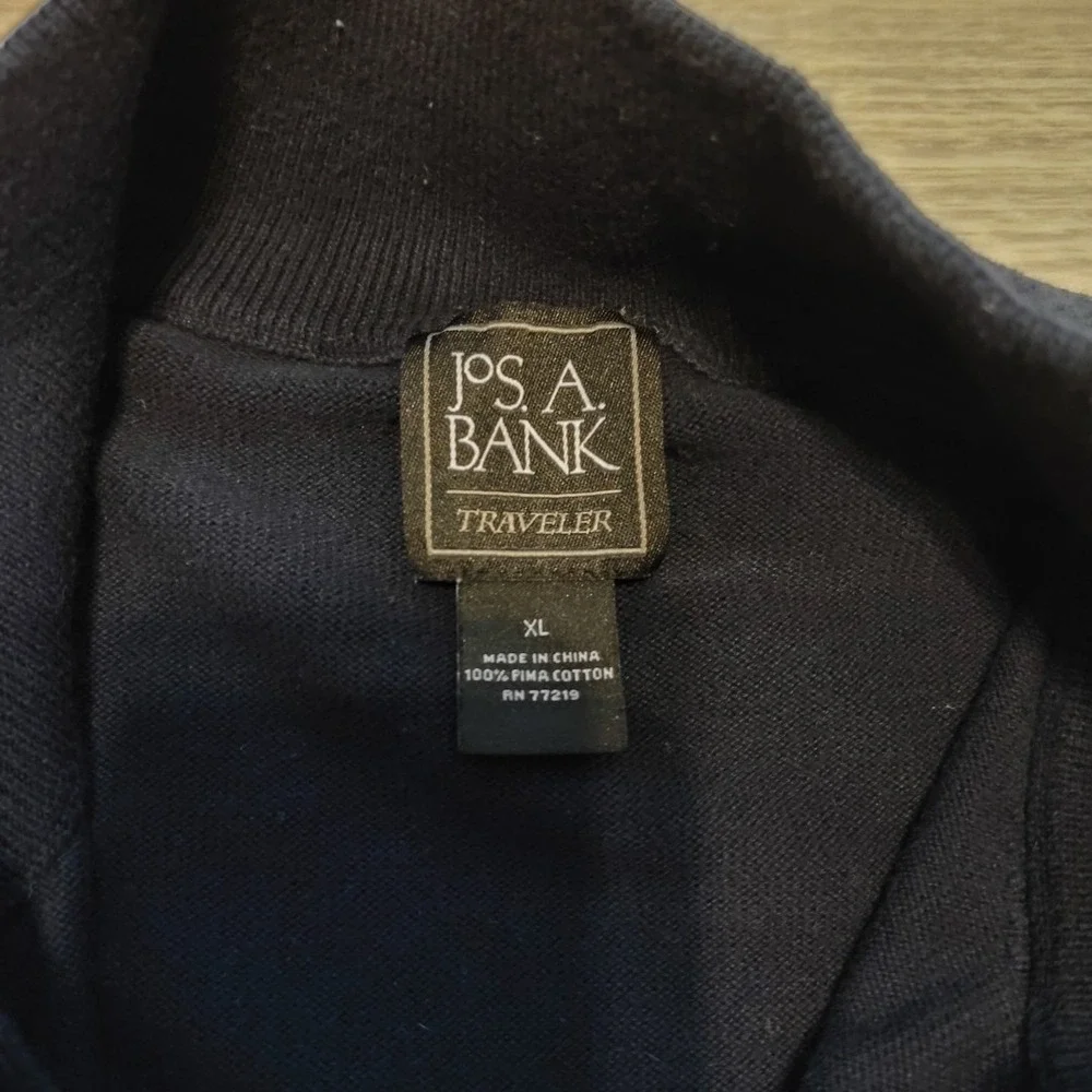 Jos A Bank Sweater Men's XL‎ Navy Blue Knit Fisherman 1/4 Zip Preppy Cotton Pima